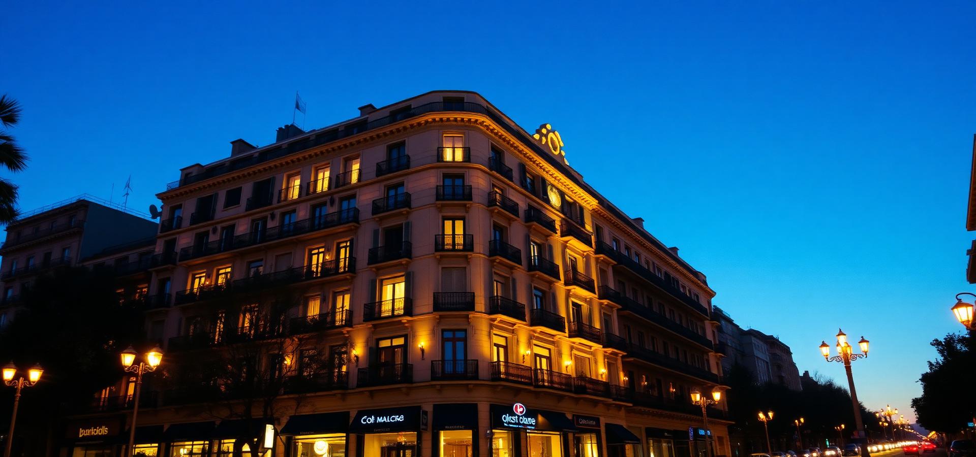 Edificio modernista en Barcelona al anochecer